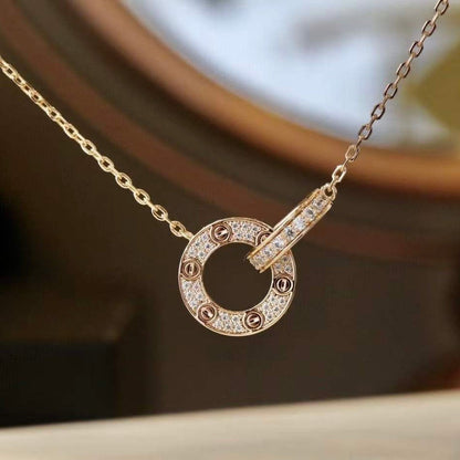 [moco jewelrys]LOVE 7.6MM NECKLACE ROSE GOLD AND SILVER  FULL DIAMOND