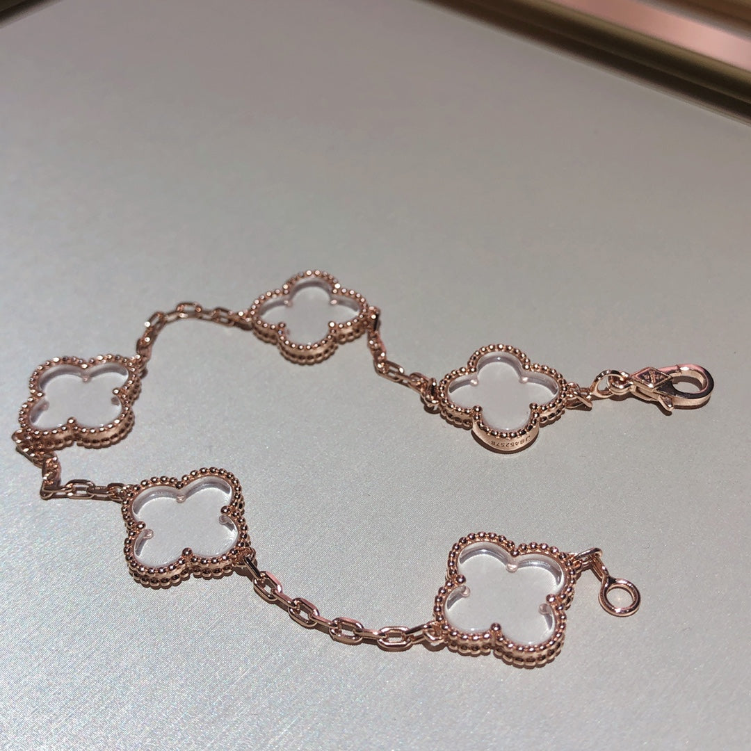 [Moco jewelrys]CLOVER 5 MOTIF ROCK CRYSTAL BRACELET