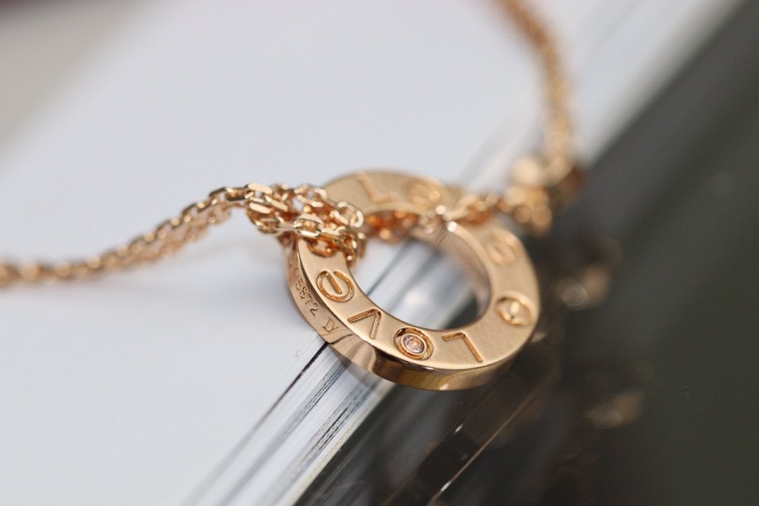 [moco jewelrys]LOVE NECKLACE ADJUSTABLE ROSE GOLD 2 DIAMOND