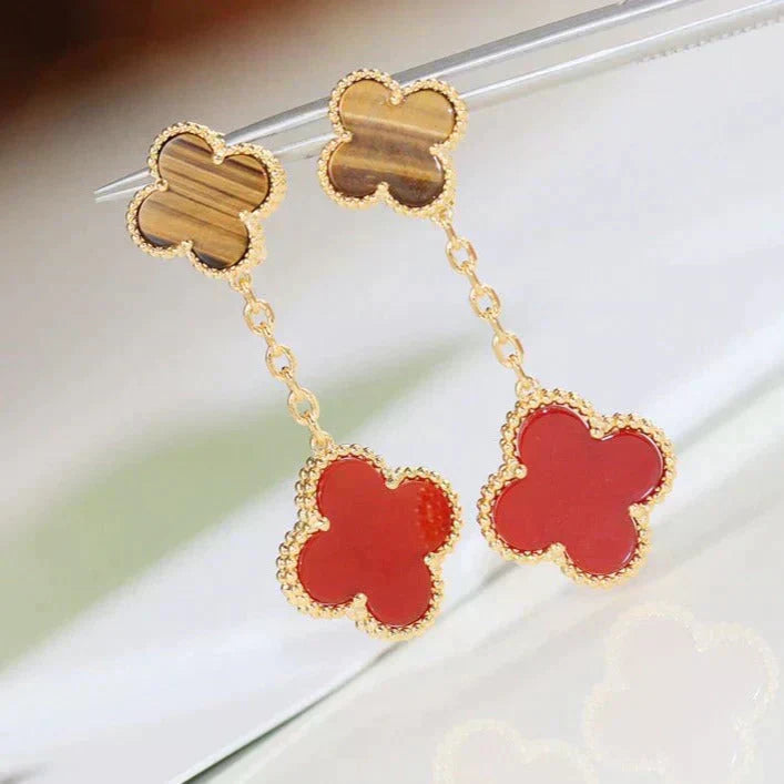 [moco jewelrys]CLOVER  2 MOTIF  TIGER EYE CARNELIAN EARRINGS