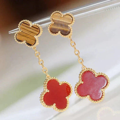 [moco jewelrys]CLOVER  2 MOTIF  TIGER EYE CARNELIAN EARRINGS