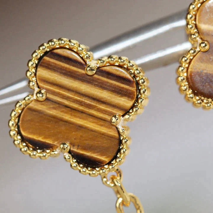 [moco jewelrys]CLOVER  2 MOTIF  TIGER EYE CARNELIAN EARRINGS
