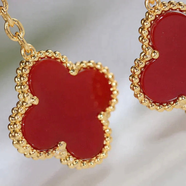 [moco jewelrys]CLOVER  2 MOTIF  TIGER EYE CARNELIAN EARRINGS