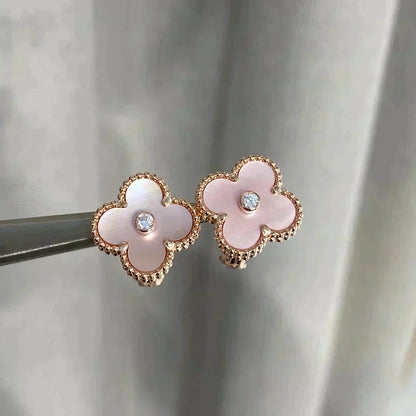 [moco jewelrys]CLOVER MEDIUM 1 MOTIFS  PINK MOP DIAMOND EARRINGS