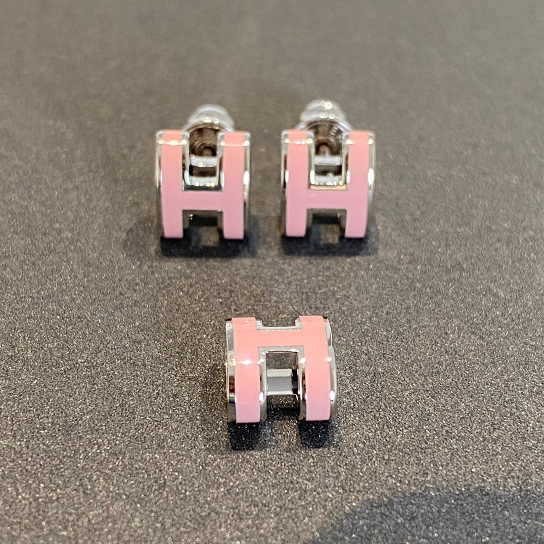 [moco jewelrys]MINI POP H SILVER EARRINGS PINK
