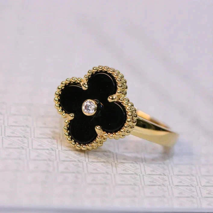 [moco jewelrys]CLOVER ONYX RING GOLD DIAMOND
