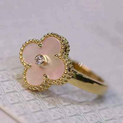 [moco jewelrys]CLOVER PINK MOP RING GOLD DIAMOND