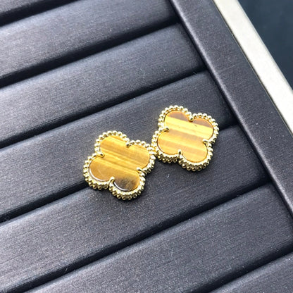 [moco jewelrys]CLOVER MEDIUM 1 MOTIFS TIGER EYE EARRINGS
