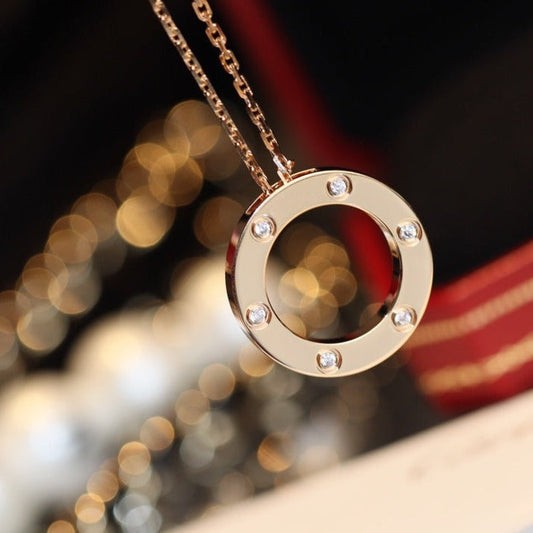 [moco jewelrys]LOVE NECKLACE 16MM 6 DIAMONDS PINK GOLD