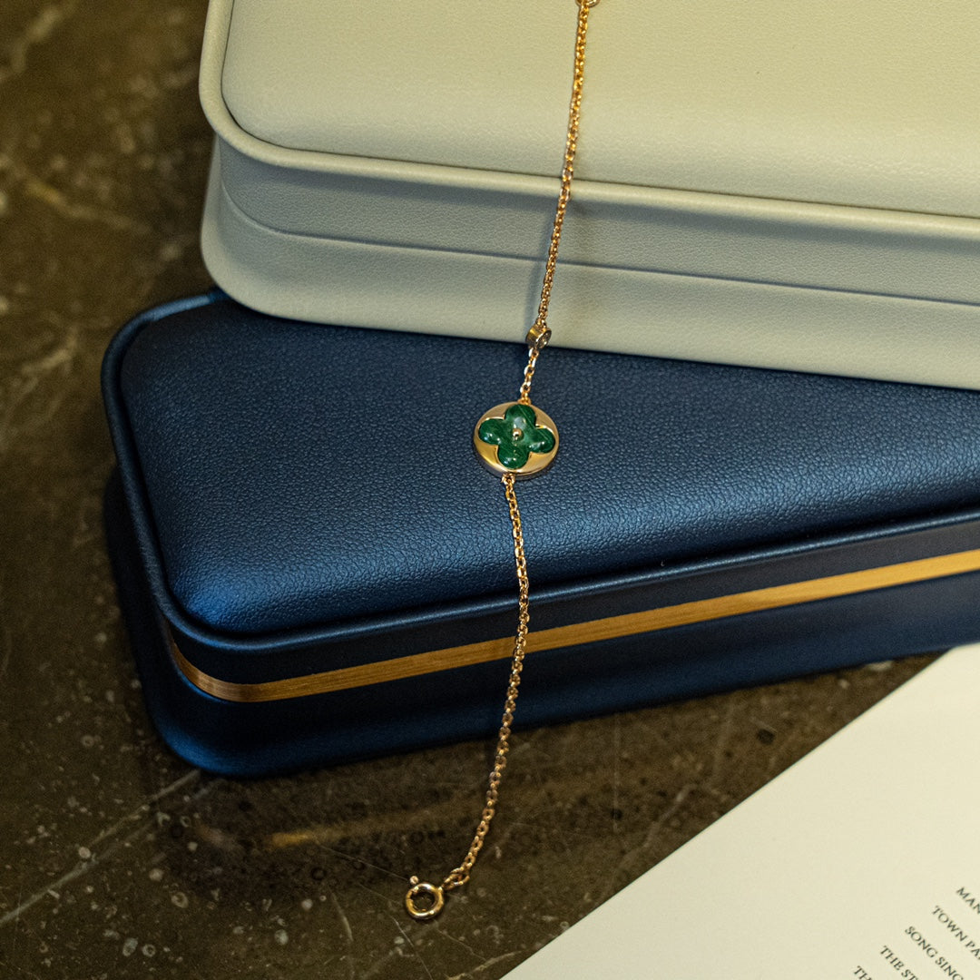 [moco jewelrys]SUN MALACHITE 1 DIAMOND PINK GOLD BRACELET