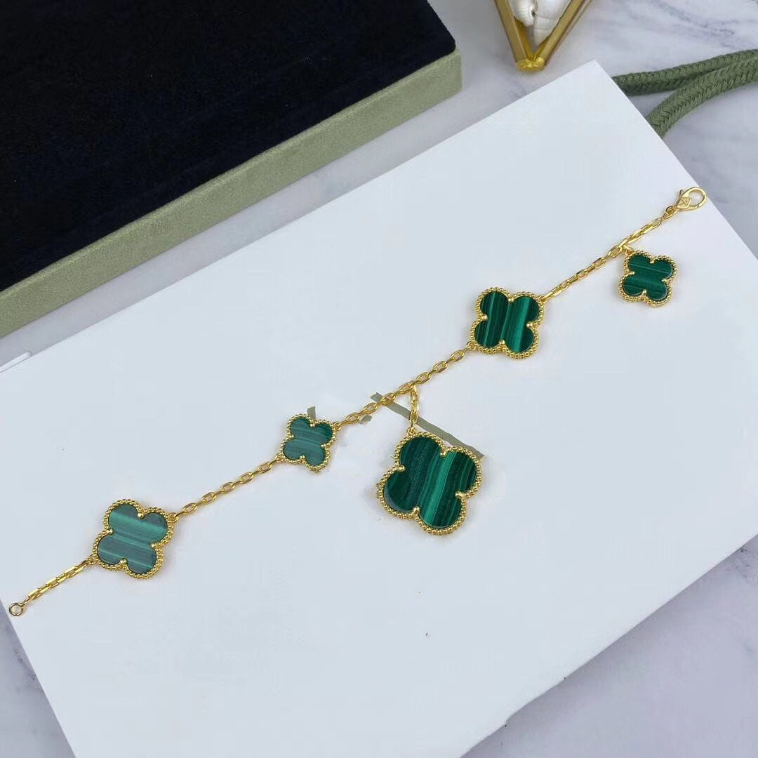 [moco jewelrys]MAGIC CLOVER MALACHITE GOLD BRACELET 5 MOTIFS