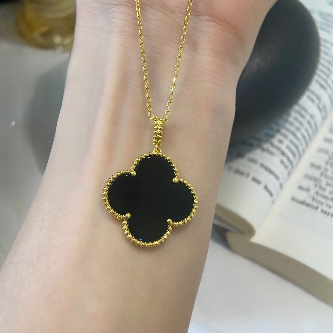 [moco jewelrys]CLOVER 25MM NECKLACE GOLD ONYX