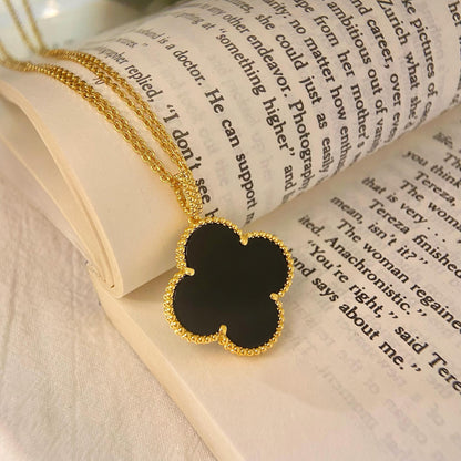 [moco jewelrys]CLOVER 25MM NECKLACE GOLD ONYX