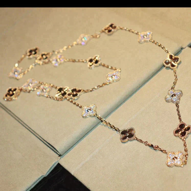 [moco jewelrys]CLOVER 20 MOTIFS LASER DIAMOND NECKLACE