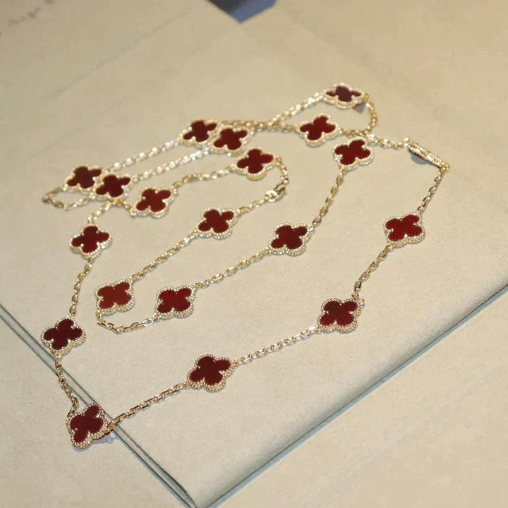 [moco jewelrys]CLOVER 20 MOTIFS CARNELIAN NECKLACE