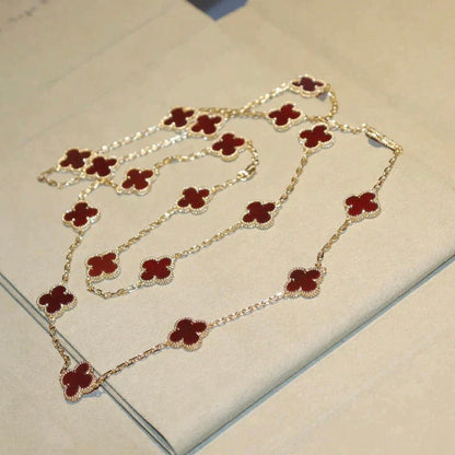 [moco jewelrys]CLOVER 20 MOTIFS CARNELIAN NECKLACE