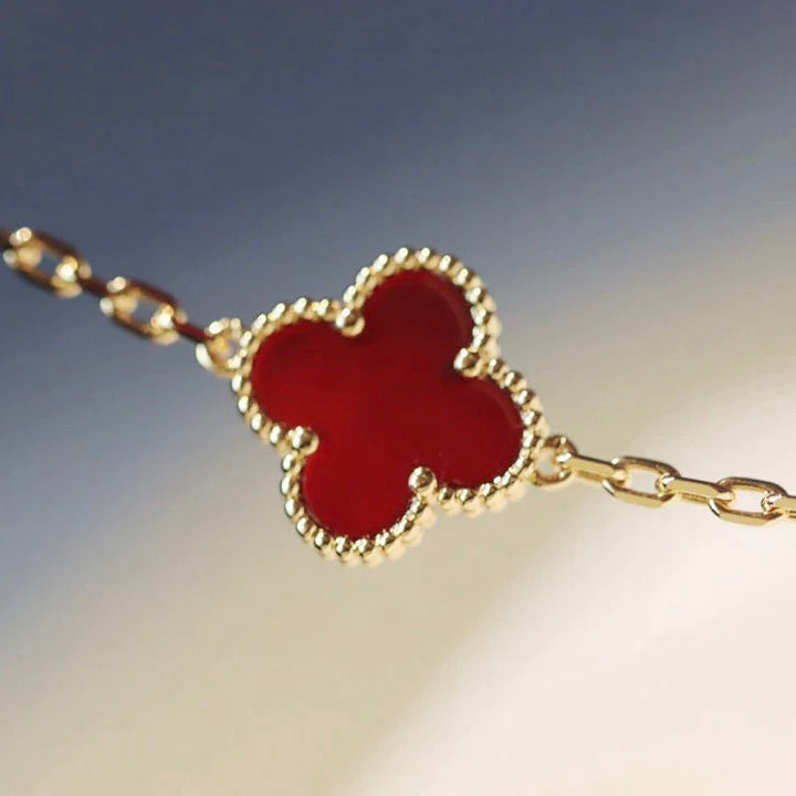 [moco jewelrys]CLOVER 20 MOTIFS CARNELIAN NECKLACE
