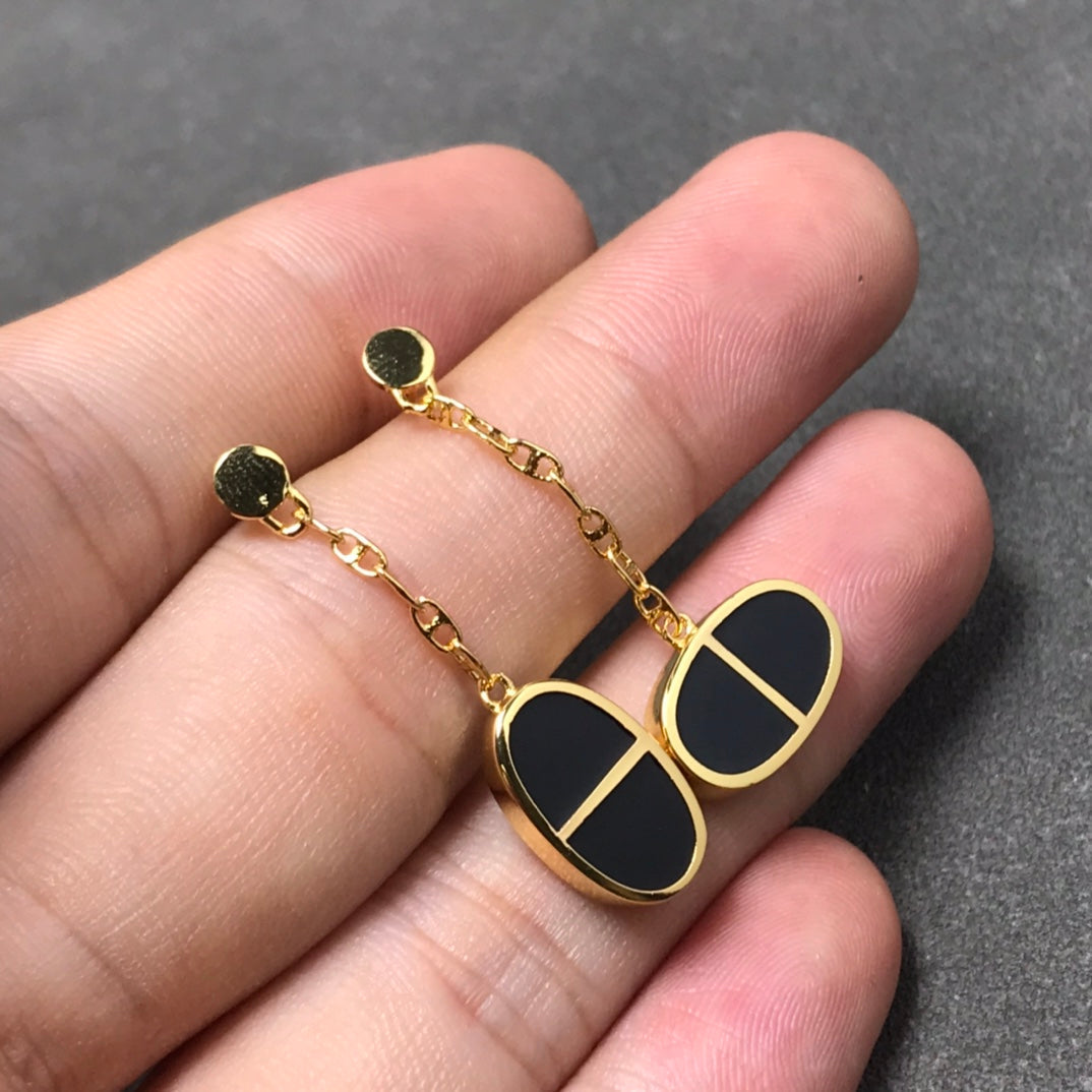 [moco jewelrys]CHAINE VERSO BLACK CERAMIC SILVER EARRINGS