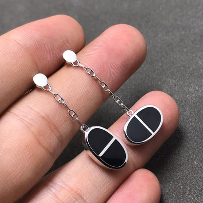 [moco jewelrys]CHAINE VERSO BLACK CERAMIC SILVER EARRINGS