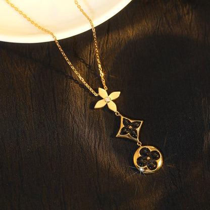 [moco jewelrys]STAR AND SUN ONYX PINK GOLD NECKLACE