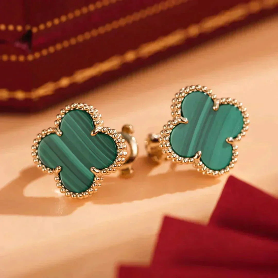 [moco jewelrys]CLOVER MEDIUM 1 MOTIFS MALACHITE  EARRINGS