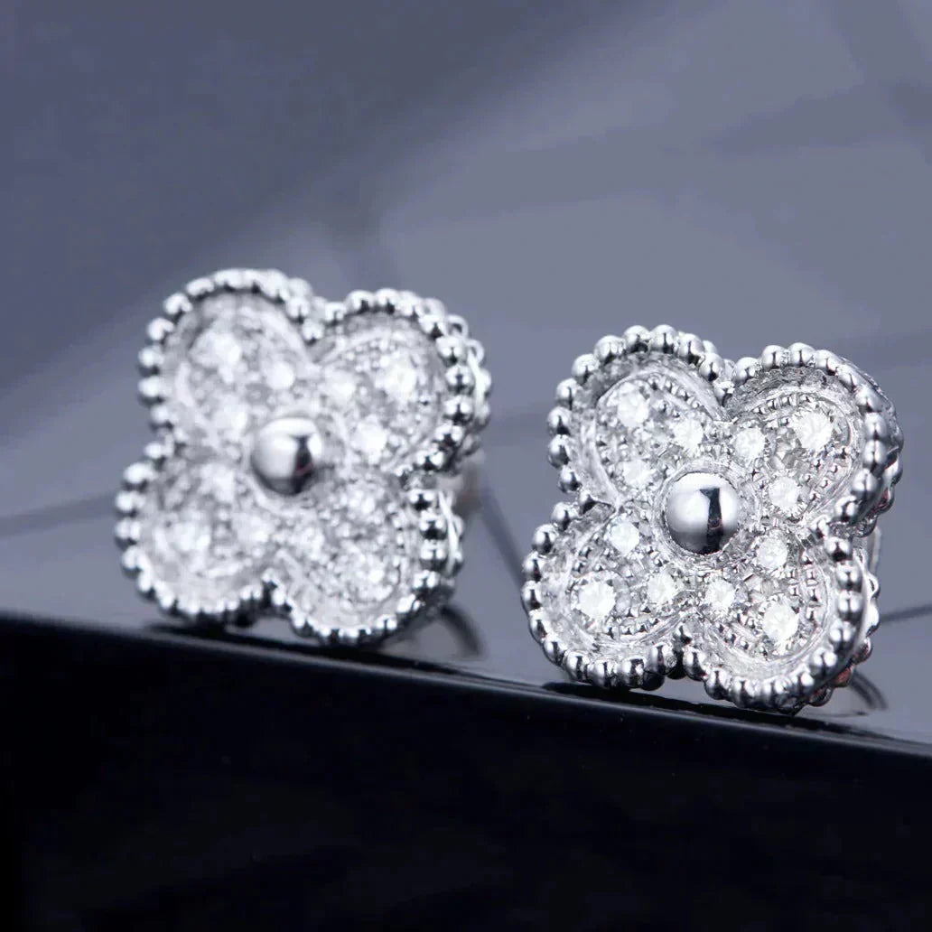 [moco jewelrys]CLOVER 1 MOTIFS DIAMOND STUD EARRINGS SILVER