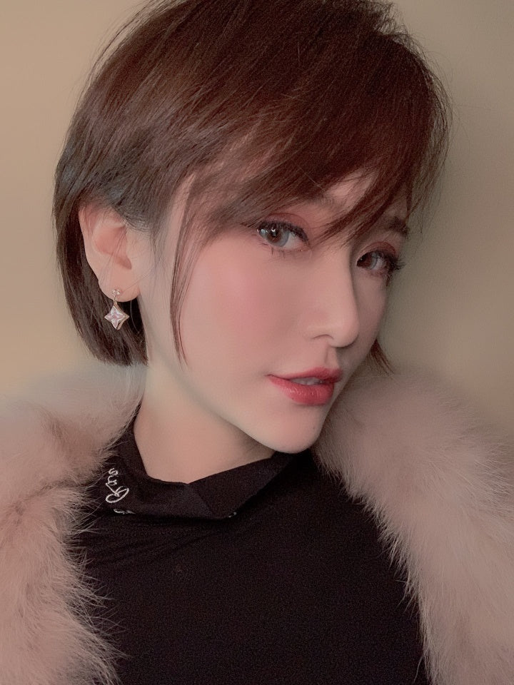 [moco jewelrys]DOUBLE STAR PINK GOLD MOP DROP EARRINGS