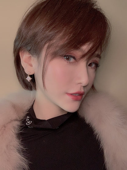 [moco jewelrys]DOUBLE STAR PINK GOLD MOP DROP EARRINGS