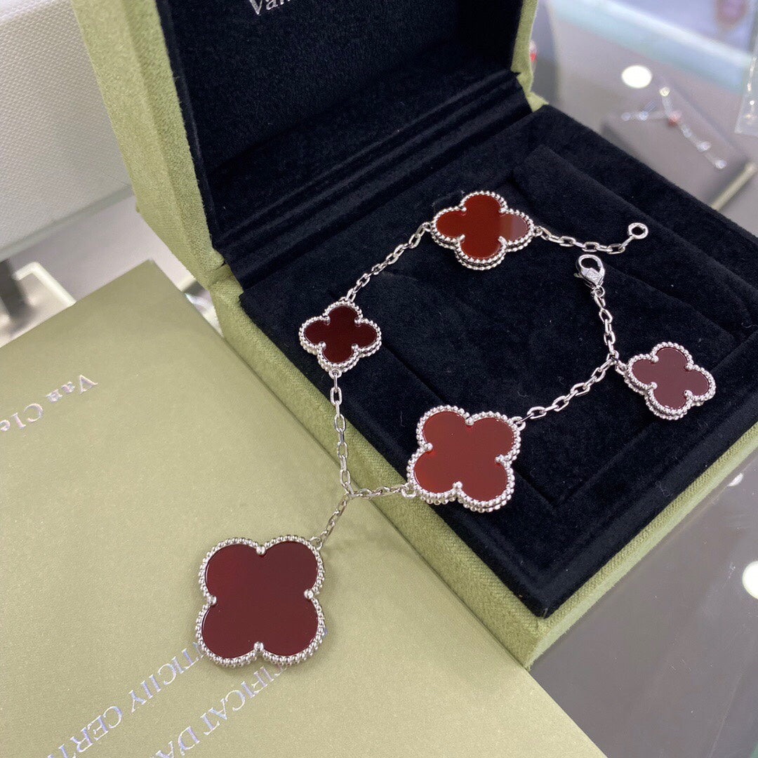 [moco jewelrys]CLOVER 5 MOTIFS SIVLER CARNELIAN BRACELET