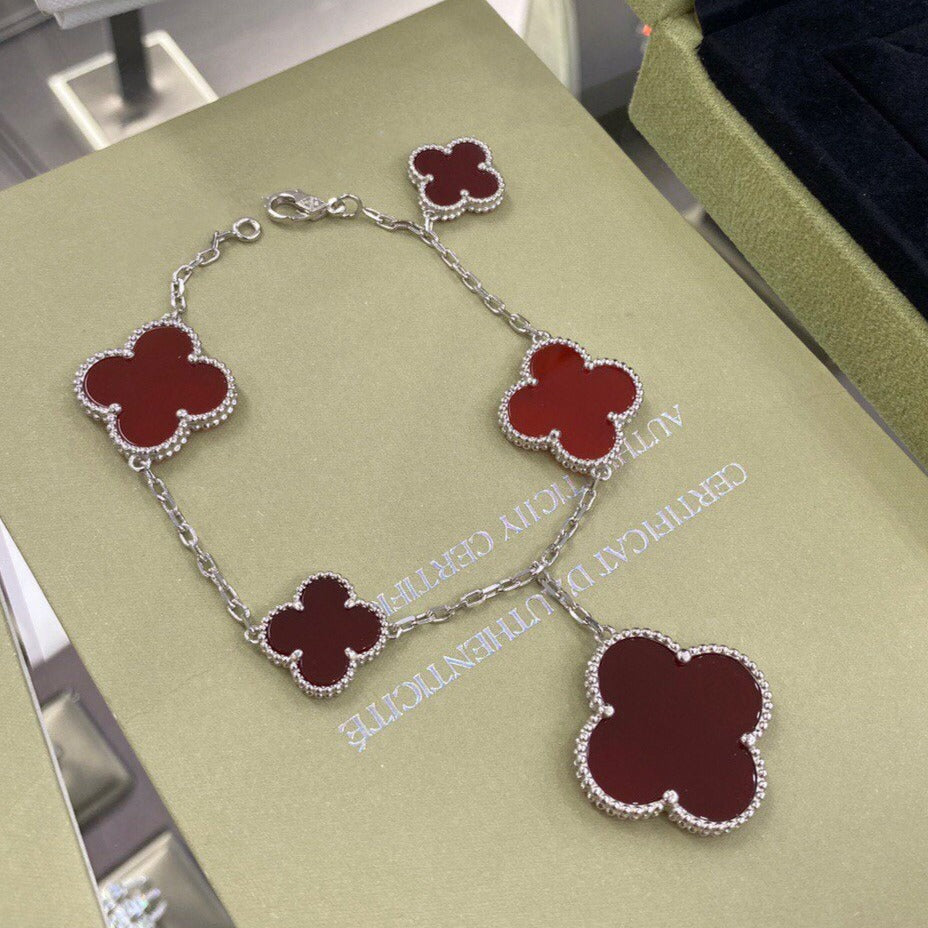 [moco jewelrys]CLOVER 5 MOTIFS SIVLER CARNELIAN BRACELET