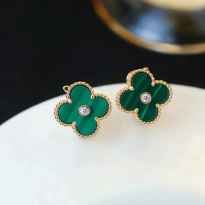[moco jewelrys]CLOVER MEDIUM 1 MOTIFS MALACHITE DIAMOND EARRINGS