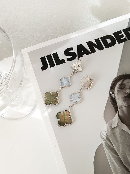 [moco jewelrys]CLOVER 3 MOTIFS CHALCEDONY DARK MOP SILVER EARRINGS