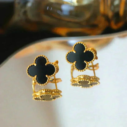 [moco jewelrys]CLOVER MEDIUM 1 MOTIFS  ONYX STUD EARRINGS