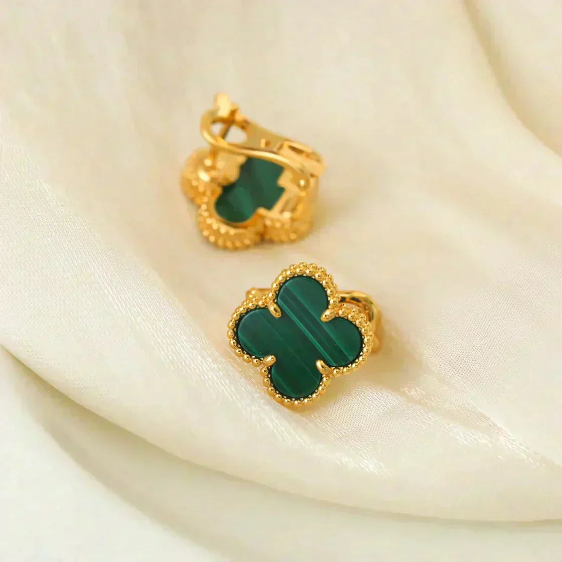 [moco jewelrys]CLOVER MEDIUM 1 MOTIFS MALACHITE  EARRINGS