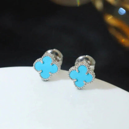[moco jewelrys]CLOVER MINI 9.5MM ONYX STUD EARRINGS SILVER