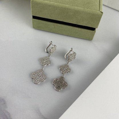 [moco jewelrys]CLOVER 3 MOTIF DIAMOND SILVER DROP EARRINGS