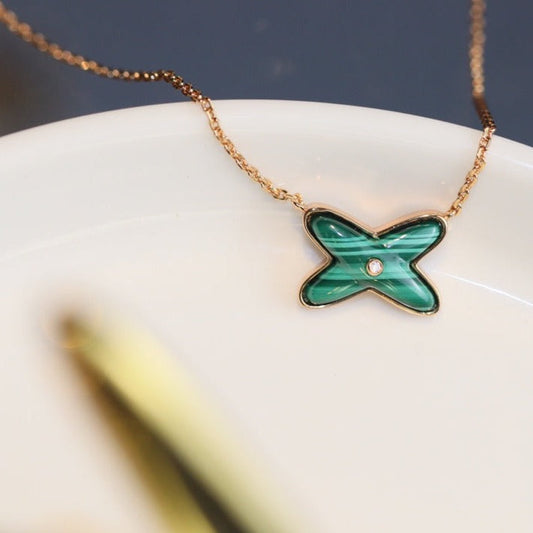 [moco jewelrys]JEUX MALACHITE 1 DIAMOND PINK GOLD NECKLACE