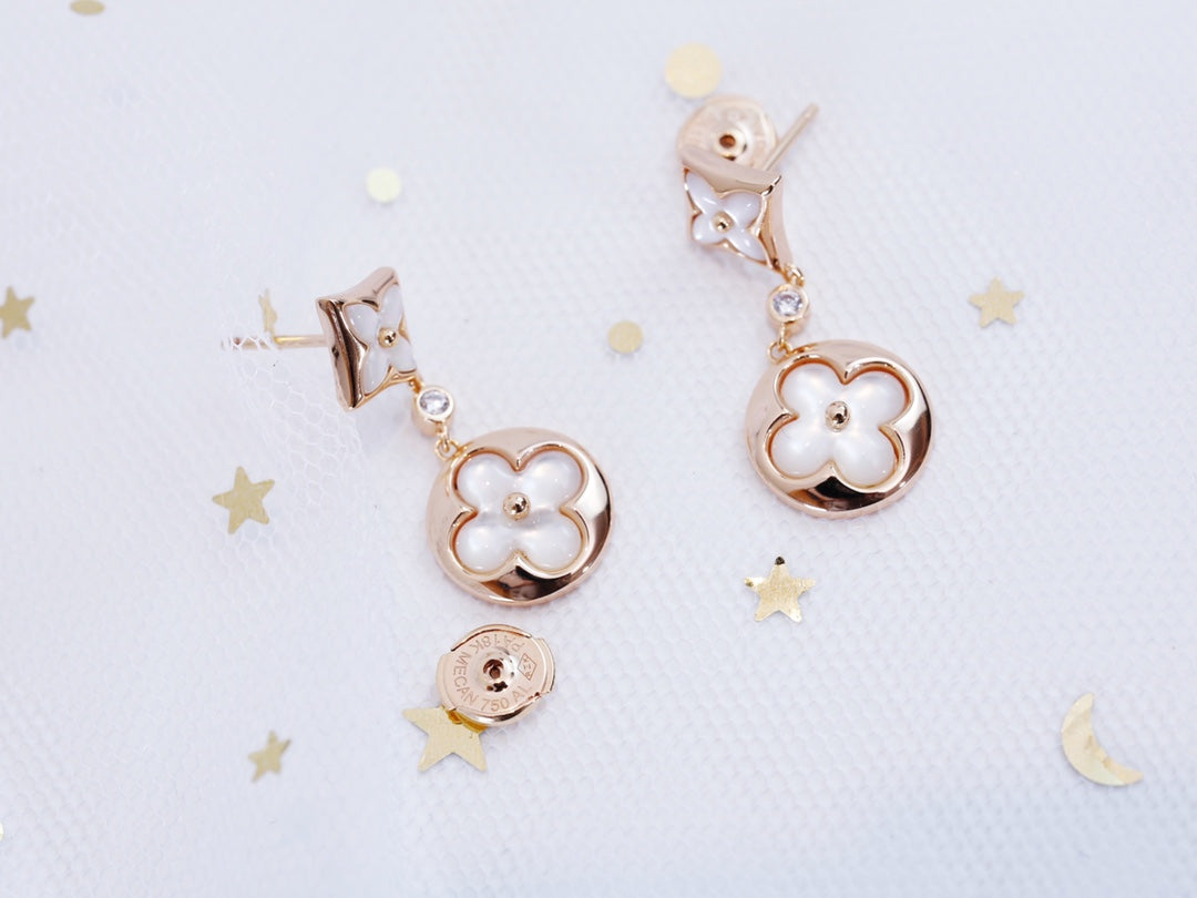 [moco jewelrys]STAR AND SUN PINK GOLD MOP DROP EARRINGS