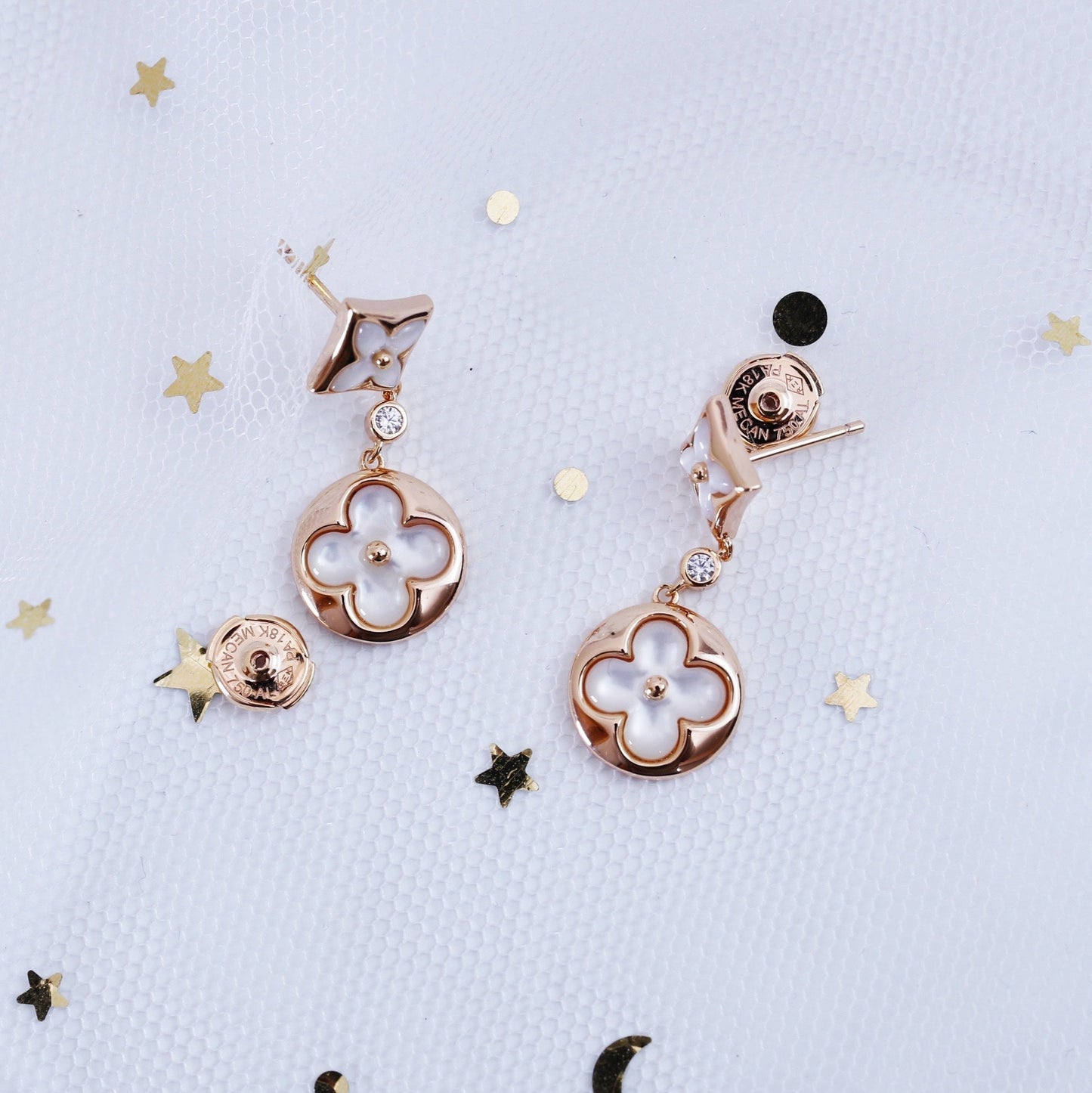 [moco jewelrys]STAR AND SUN PINK GOLD MOP DROP EARRINGS