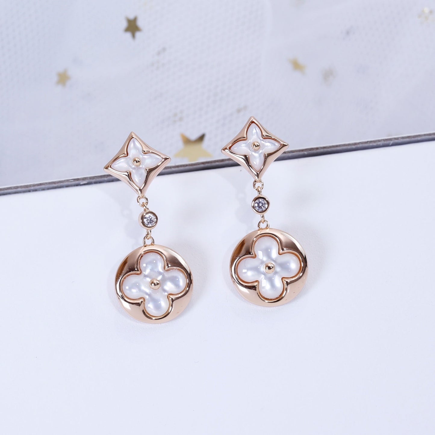 [moco jewelrys]STAR AND SUN PINK GOLD MOP DROP EARRINGS