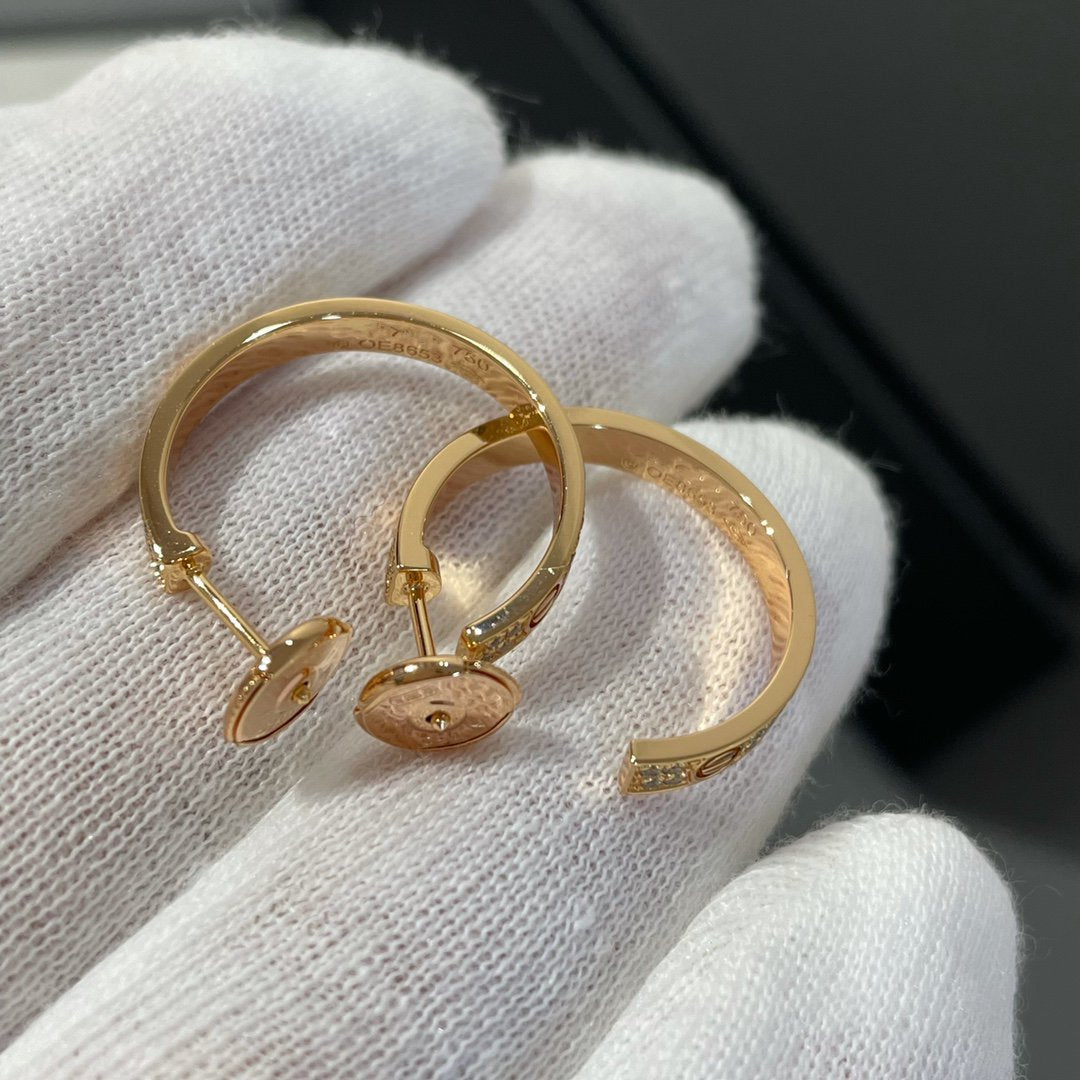 [moco jewelrys]LOVE DIAMOND PINK GOLD HOOP EARRINGS