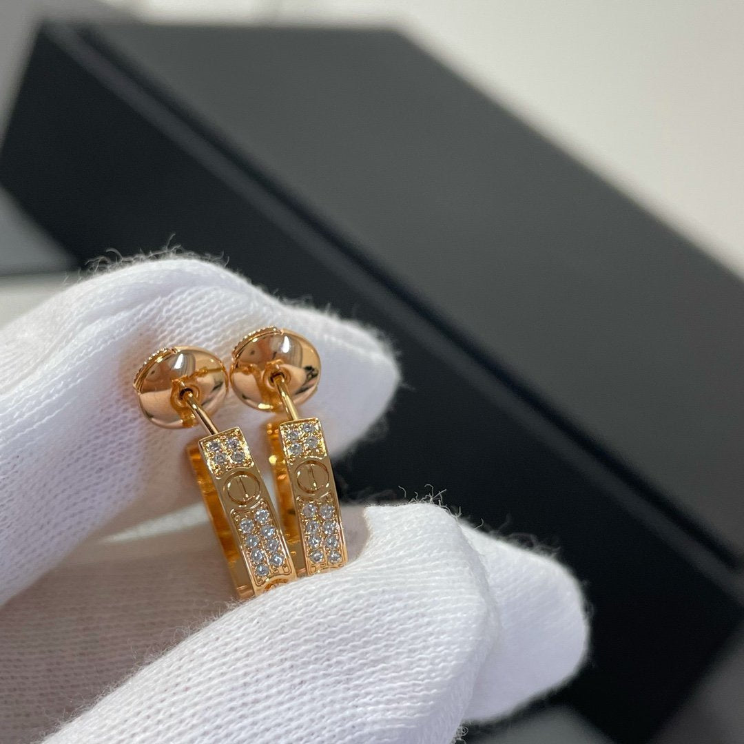 [moco jewelrys]LOVE DIAMOND PINK GOLD HOOP EARRINGS
