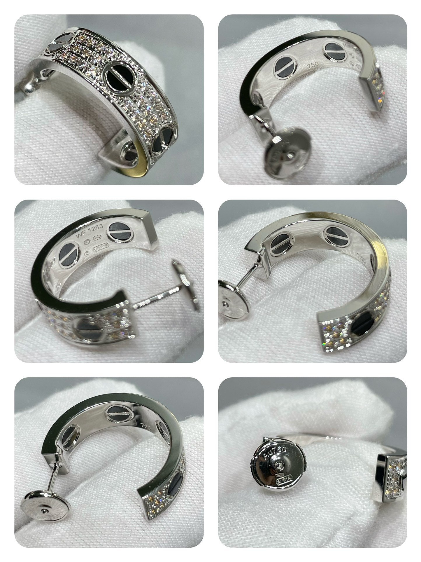 [moco jewelrys]LOVE CERAMIC DIAMOND PAVED SILVER EARRINGS