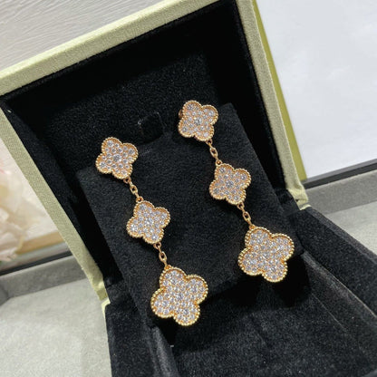 [moco jewelrys]CLOVER 3 MOTIFS DIAMOND PAVED ROSE GOLD EARRINGS