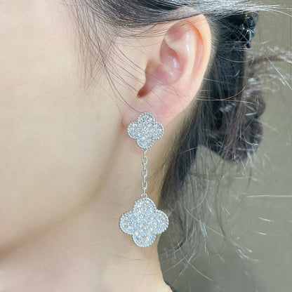 [moco jewelrys]CLOVER 2 MOTIFS DIAMOND PAVED SILVER EARRINGS