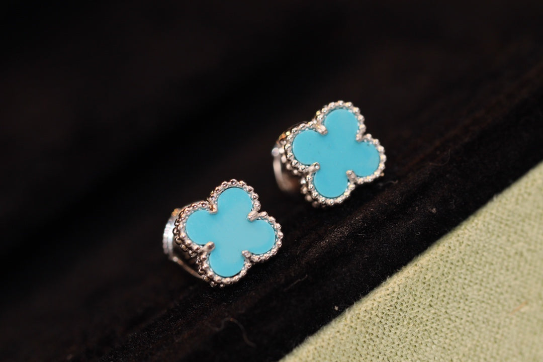 [moco jewelrys]CLOVER MINI TURQUOISE SILVER STUD EARRINGS