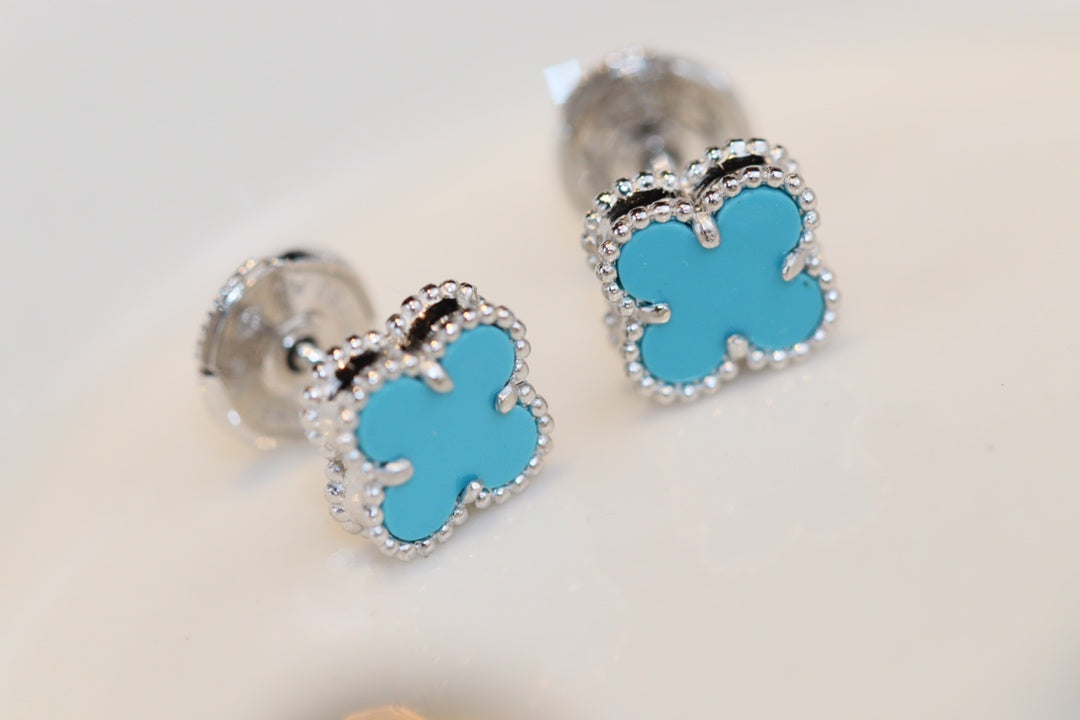 [moco jewelrys]CLOVER MINI TURQUOISE SILVER STUD EARRINGS