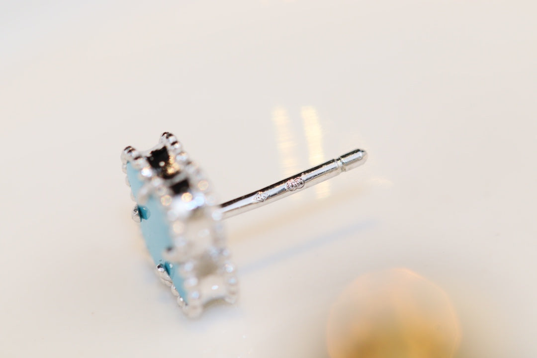 [moco jewelrys]CLOVER MINI TURQUOISE SILVER STUD EARRINGS