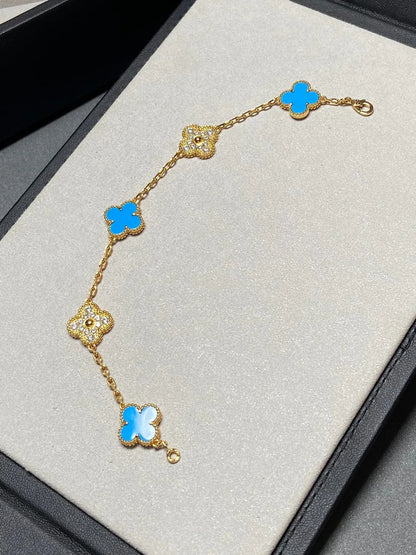 [Moco jewelrys] CLOVER 5 MOTIF BLUE AGATE BRACELET COLLECTION
