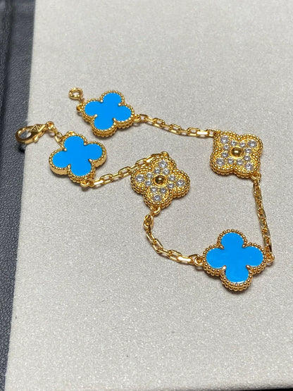 [Moco jewelrys] CLOVER 5 MOTIF BLUE AGATE BRACELET COLLECTION